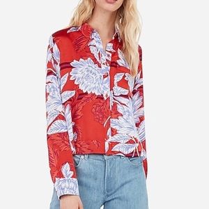 Satin floral button up